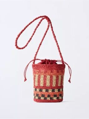 Zara Raffia Bucket Crossbody Bag